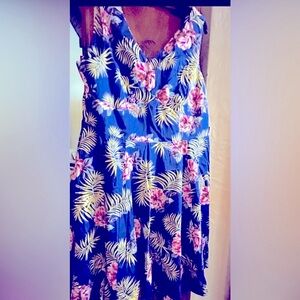 IXIA NWT Sundress 2X Cobalt Blue, Fuschia flowers pockets 97% Cotton